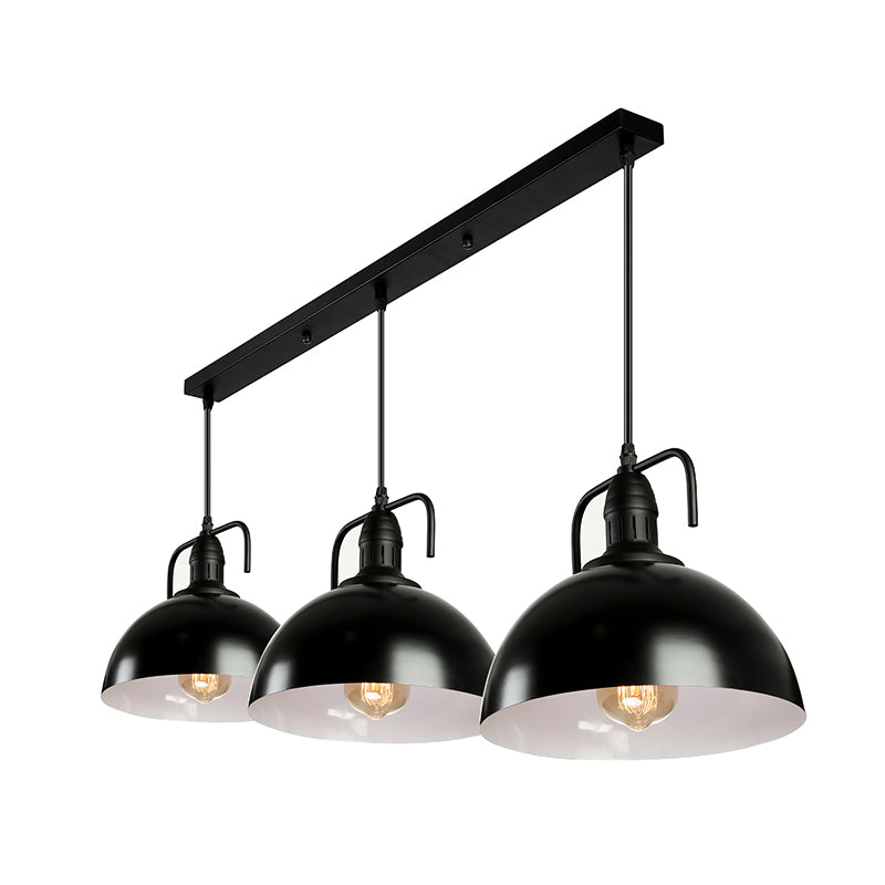 3 Lights Dome Pendant Light Loft Style Black Finish Metal Ceiling Fixture with Linear/Round Canopy and Handle Clearhalo 'Art Deco Pendants' 'Black' 'Cast Iron' 'Ceiling Lights' 'Ceramic' 'Crystal' 'Industrial Pendants' 'Industrial' 'Metal' 'Middle Century Pendants' 'Pendant Lights' 'Pendants' 'Rustic Pendants' 'Tiffany' Lighting' 621911