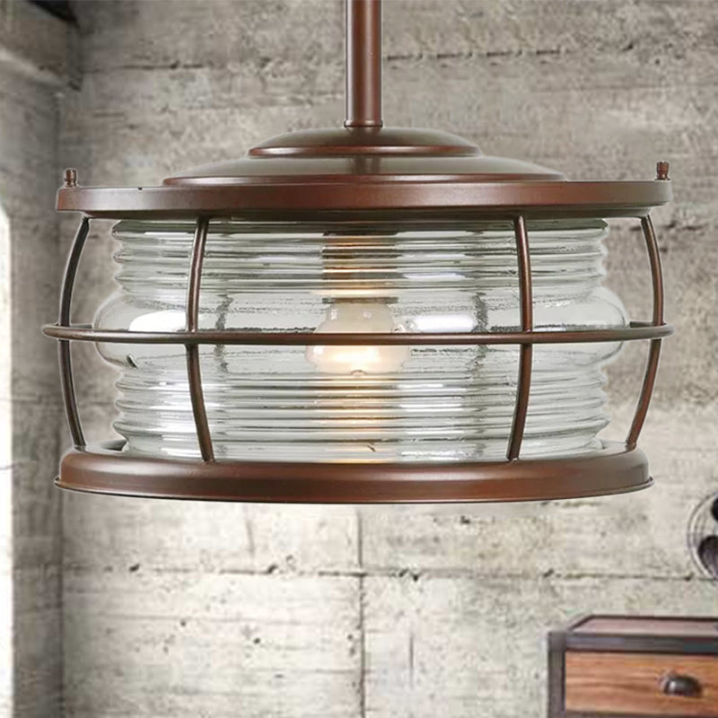 Drum Shade Ribbed Glass Semi Mount Lighting Retro Style 1 Bulb Dining Room Lamping in Copper Copper Clearhalo 'Ceiling Lights' 'Chandeliers' 'Close To Ceiling Lights' 'Close to ceiling' 'Glass shade' 'Glass' 'Semi-flushmount' Lighting' 622076