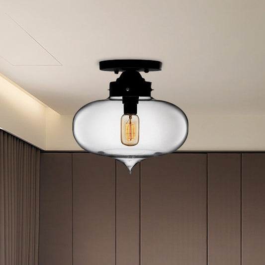 Black One Light Ceiling Mount Industrial Red/Brown/Amber Glass Oval Shade Semi Flush Light for Dining Room Clearhalo 'Ceiling Lights' 'Close To Ceiling Lights' 'Close to ceiling' 'Glass shade' 'Glass' 'Semi-flushmount' Lighting' 622098