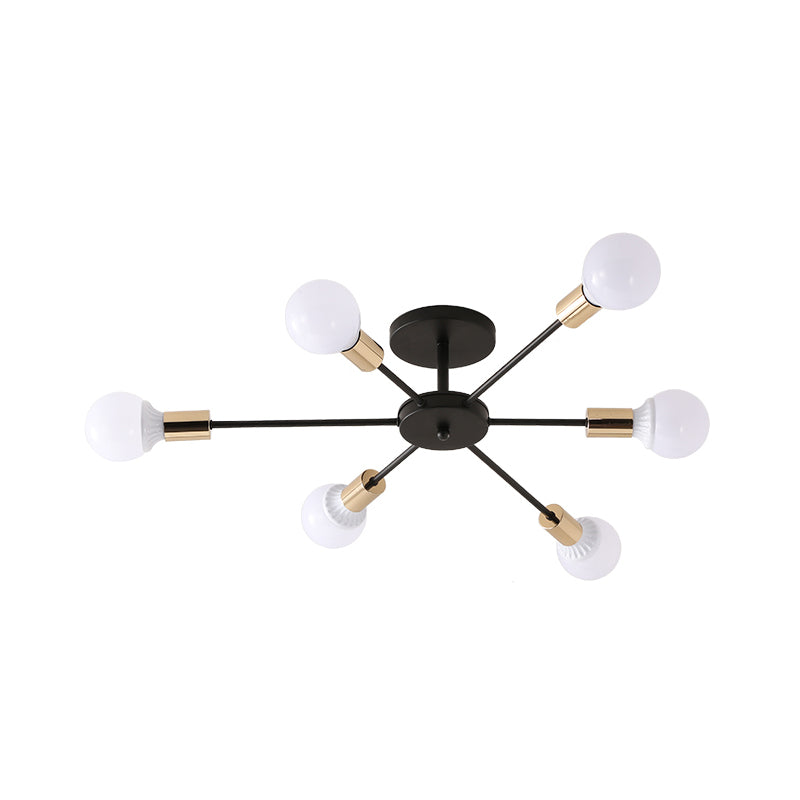 Black Sputnik Semi Flush Light Industrial Metallic 6/8 Lights Ceiling Mounted Fixture with Exposed Bulb, 23.5"/27.5" W Clearhalo 'Ceiling Lights' 'Close To Ceiling Lights' 'Close to ceiling' 'Semi-flushmount' Lighting' 622115