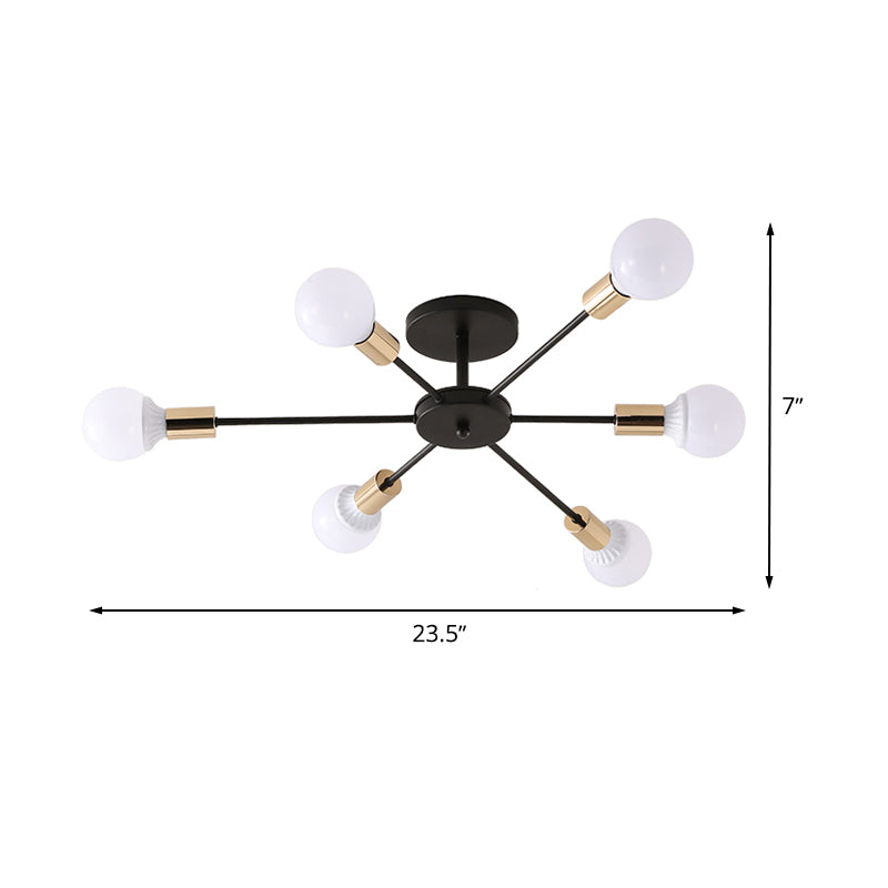 Black Sputnik Semi Flush Light Industrial Metallic 6/8 Lights Ceiling Mounted Fixture with Exposed Bulb, 23.5"/27.5" W Clearhalo 'Ceiling Lights' 'Close To Ceiling Lights' 'Close to ceiling' 'Semi-flushmount' Lighting' 622116