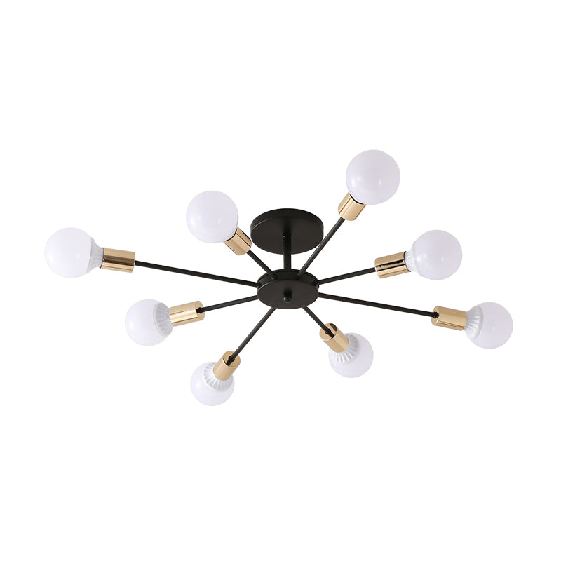 Black Sputnik Semi Flush Light Industrial Metallic 6/8 Lights Ceiling Mounted Fixture with Exposed Bulb, 23.5"/27.5" W Clearhalo 'Ceiling Lights' 'Close To Ceiling Lights' 'Close to ceiling' 'Semi-flushmount' Lighting' 622120