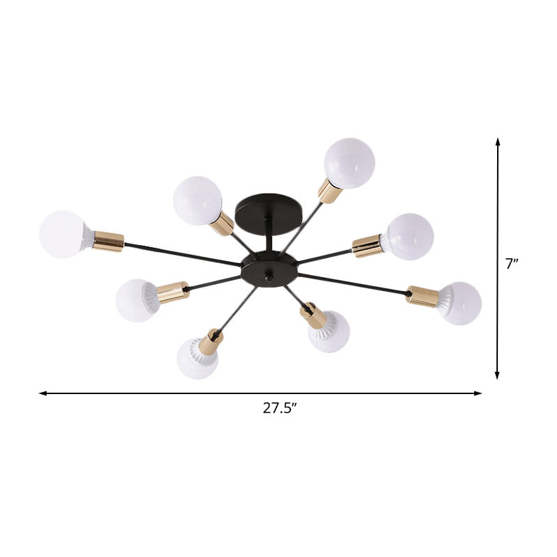 Black Sputnik Semi Flush Light Industrial Metallic 6/8 Lights Ceiling Mounted Fixture with Exposed Bulb, 23.5"/27.5" W Clearhalo 'Ceiling Lights' 'Close To Ceiling Lights' 'Close to ceiling' 'Semi-flushmount' Lighting' 622121