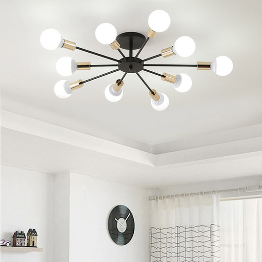 Black Sputnik Semi Flush Light Industrial Metallic 6/8 Lights Ceiling Mounted Fixture with Exposed Bulb, 23.5"/27.5" W Clearhalo 'Ceiling Lights' 'Close To Ceiling Lights' 'Close to ceiling' 'Semi-flushmount' Lighting' 622123