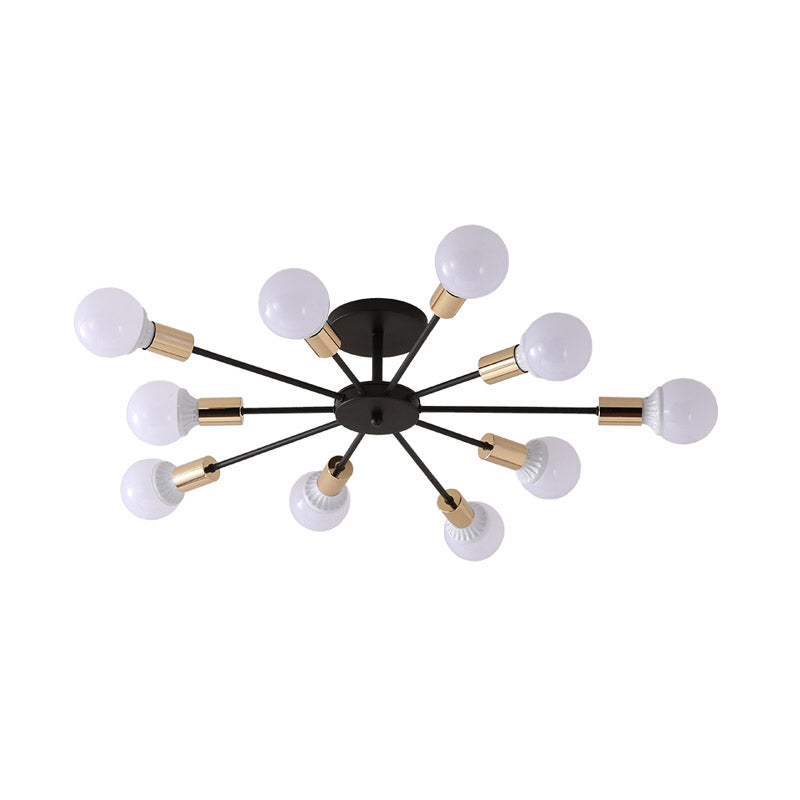 Black Sputnik Semi Flush Light Industrial Metallic 6/8 Lights Ceiling Mounted Fixture with Exposed Bulb, 23.5"/27.5" W Clearhalo 'Ceiling Lights' 'Close To Ceiling Lights' 'Close to ceiling' 'Semi-flushmount' Lighting' 622125