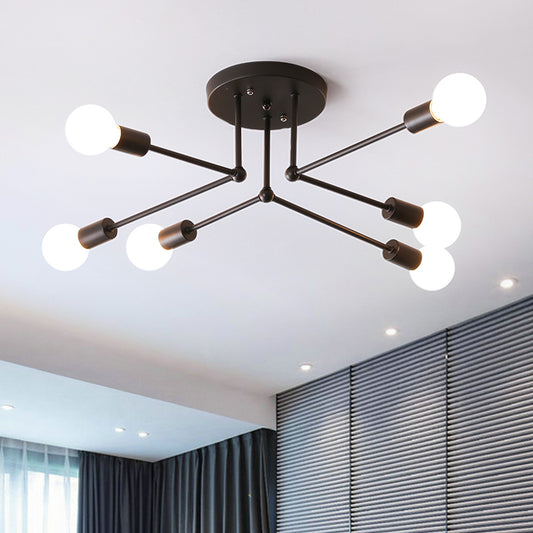 Starburst Metallic Ceiling Mount Chandelier Vintage Style 6/8 Lights Bedroom Semi Mount Lighting in Black 6 Black Clearhalo 'Ceiling Lights' 'Close To Ceiling Lights' 'Close to ceiling' 'Semi-flushmount' Lighting' 622127