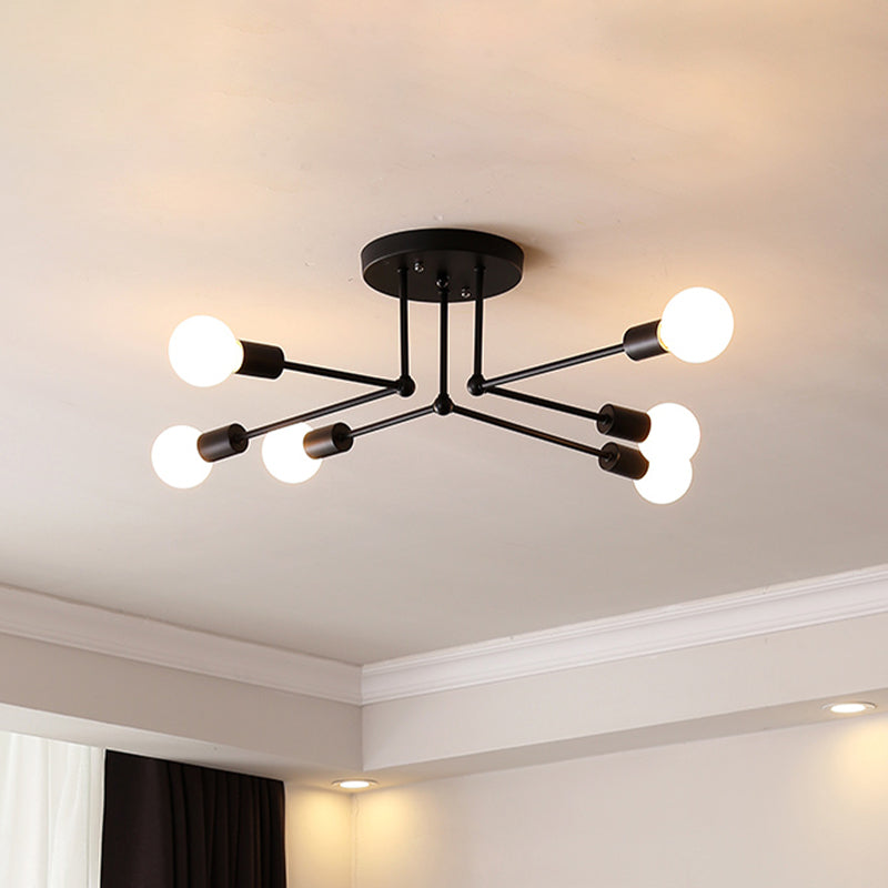 Starburst Metallic Ceiling Mount Chandelier Vintage Style 6/8 Lights Bedroom Semi Mount Lighting in Black Clearhalo 'Ceiling Lights' 'Close To Ceiling Lights' 'Close to ceiling' 'Semi-flushmount' Lighting' 622128