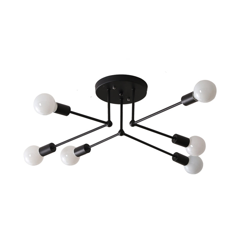 Starburst Metallic Ceiling Mount Chandelier Vintage Style 6/8 Lights Bedroom Semi Mount Lighting in Black Clearhalo 'Ceiling Lights' 'Close To Ceiling Lights' 'Close to ceiling' 'Semi-flushmount' Lighting' 622130