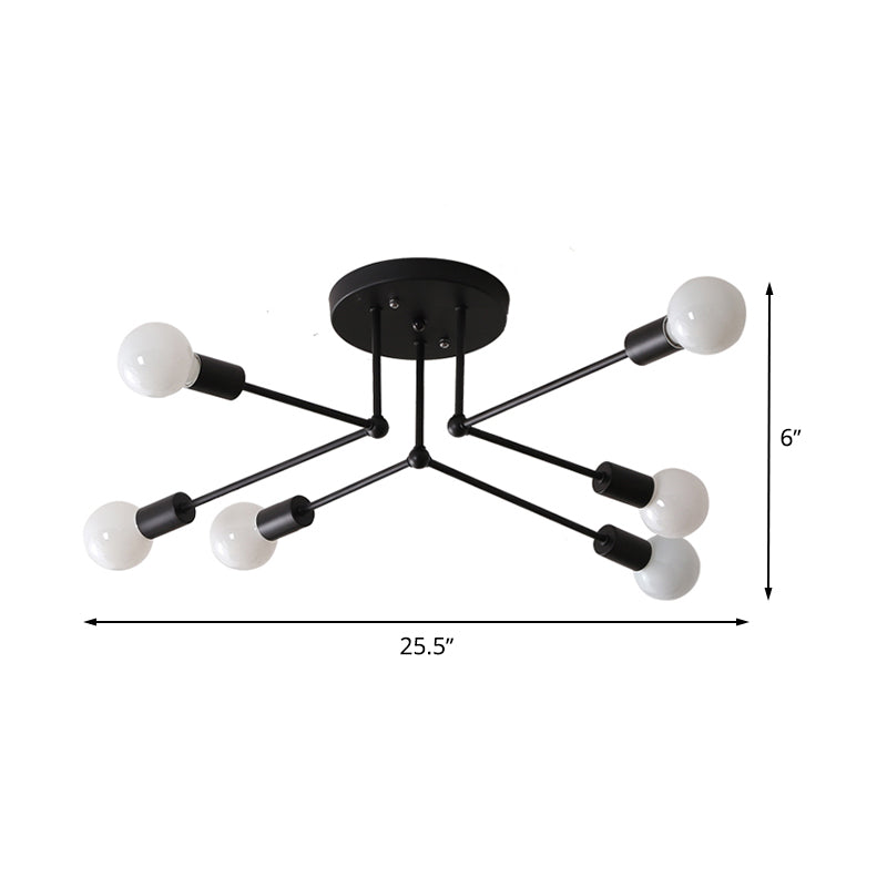 Starburst Metallic Ceiling Mount Chandelier Vintage Style 6/8 Lights Bedroom Semi Mount Lighting in Black Clearhalo 'Ceiling Lights' 'Close To Ceiling Lights' 'Close to ceiling' 'Semi-flushmount' Lighting' 622131