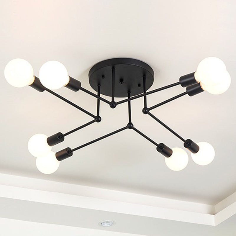 Starburst Metallic Ceiling Mount Chandelier Vintage Style 6/8 Lights Bedroom Semi Mount Lighting in Black 8 Black Clearhalo 'Ceiling Lights' 'Close To Ceiling Lights' 'Close to ceiling' 'Semi-flushmount' Lighting' 622132