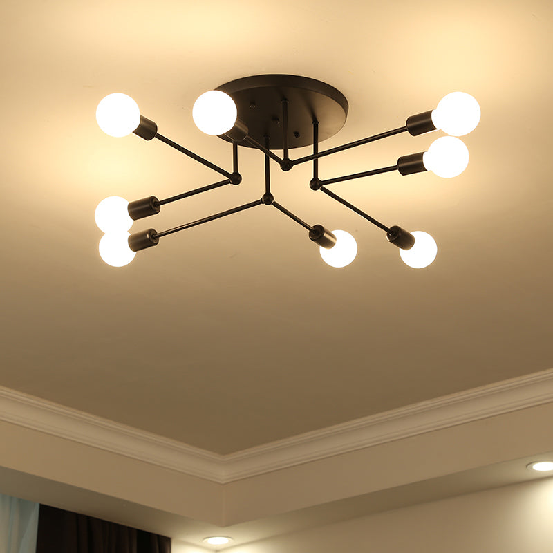 Starburst Metallic Ceiling Mount Chandelier Vintage Style 6/8 Lights Bedroom Semi Mount Lighting in Black Clearhalo 'Ceiling Lights' 'Close To Ceiling Lights' 'Close to ceiling' 'Semi-flushmount' Lighting' 622133