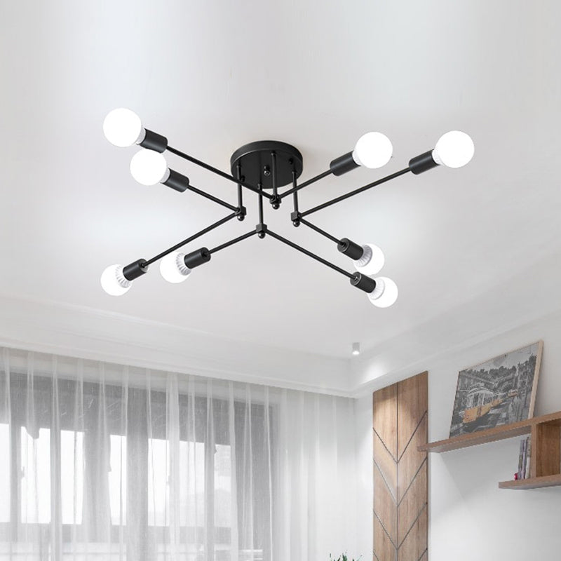 Starburst Metallic Ceiling Mount Chandelier Vintage Style 6/8 Lights Bedroom Semi Mount Lighting in Black Clearhalo 'Ceiling Lights' 'Close To Ceiling Lights' 'Close to ceiling' 'Semi-flushmount' Lighting' 622134