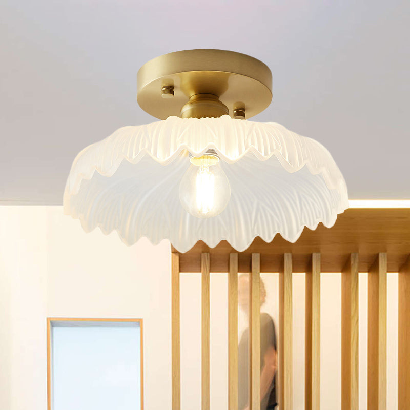 1 Light Ceiling Light Fixture with Bowl/Barn/Flower Shade Clear Textured Glass Industrial Corridor Semi Flush Clear Flower Clearhalo 'Ceiling Lights' 'Close To Ceiling Lights' 'Close to ceiling' 'Glass shade' 'Glass' 'Pendant Lights' 'Semi-flushmount' Lighting' 622147