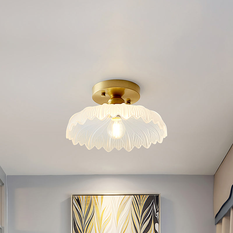 1 Light Ceiling Light Fixture with Bowl/Barn/Flower Shade Clear Textured Glass Industrial Corridor Semi Flush Clearhalo 'Ceiling Lights' 'Close To Ceiling Lights' 'Close to ceiling' 'Glass shade' 'Glass' 'Pendant Lights' 'Semi-flushmount' Lighting' 622149