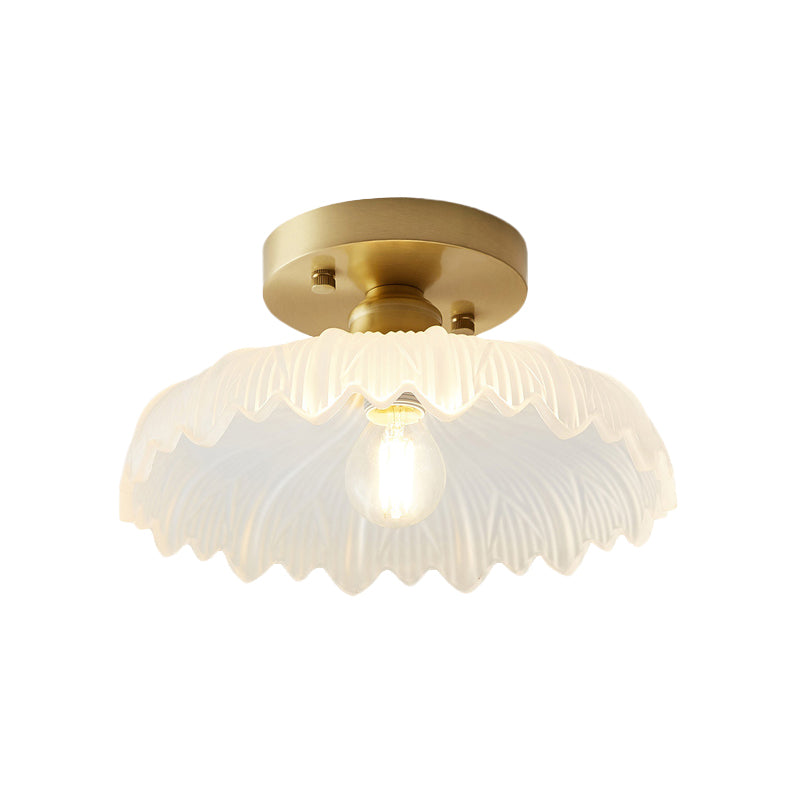 1 Light Ceiling Light Fixture with Bowl/Barn/Flower Shade Clear Textured Glass Industrial Corridor Semi Flush Clearhalo 'Ceiling Lights' 'Close To Ceiling Lights' 'Close to ceiling' 'Glass shade' 'Glass' 'Pendant Lights' 'Semi-flushmount' Lighting' 622150