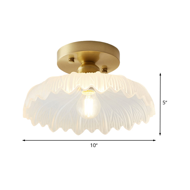 1 Light Ceiling Light Fixture with Bowl/Barn/Flower Shade Clear Textured Glass Industrial Corridor Semi Flush Clearhalo 'Ceiling Lights' 'Close To Ceiling Lights' 'Close to ceiling' 'Glass shade' 'Glass' 'Pendant Lights' 'Semi-flushmount' Lighting' 622151