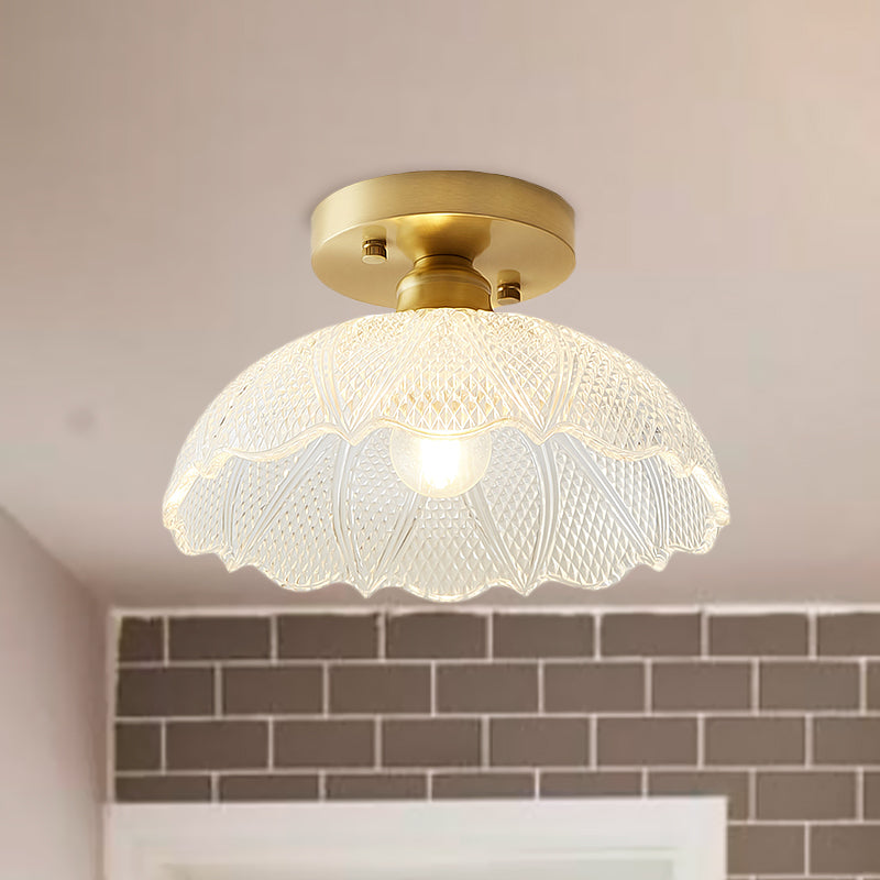 1 Light Ceiling Light Fixture with Bowl/Barn/Flower Shade Clear Textured Glass Industrial Corridor Semi Flush Clear Bowl Clearhalo 'Ceiling Lights' 'Close To Ceiling Lights' 'Close to ceiling' 'Glass shade' 'Glass' 'Pendant Lights' 'Semi-flushmount' Lighting' 622152