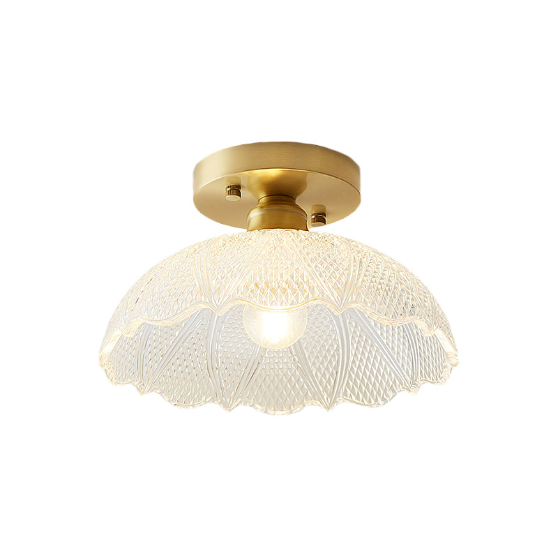 1 Light Ceiling Light Fixture with Bowl/Barn/Flower Shade Clear Textured Glass Industrial Corridor Semi Flush Clearhalo 'Ceiling Lights' 'Close To Ceiling Lights' 'Close to ceiling' 'Glass shade' 'Glass' 'Pendant Lights' 'Semi-flushmount' Lighting' 622155