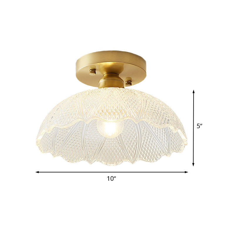 1 Light Ceiling Light Fixture with Bowl/Barn/Flower Shade Clear Textured Glass Industrial Corridor Semi Flush Clearhalo 'Ceiling Lights' 'Close To Ceiling Lights' 'Close to ceiling' 'Glass shade' 'Glass' 'Pendant Lights' 'Semi-flushmount' Lighting' 622156