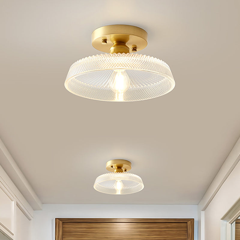 1 Light Ceiling Light Fixture with Bowl/Barn/Flower Shade Clear Textured Glass Industrial Corridor Semi Flush Clearhalo 'Ceiling Lights' 'Close To Ceiling Lights' 'Close to ceiling' 'Glass shade' 'Glass' 'Pendant Lights' 'Semi-flushmount' Lighting' 622158