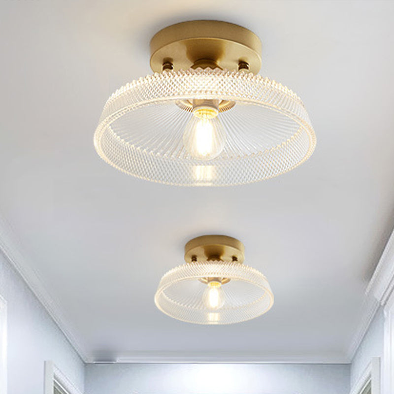 1 Light Ceiling Light Fixture with Bowl/Barn/Flower Shade Clear Textured Glass Industrial Corridor Semi Flush Clearhalo 'Ceiling Lights' 'Close To Ceiling Lights' 'Close to ceiling' 'Glass shade' 'Glass' 'Pendant Lights' 'Semi-flushmount' Lighting' 622159