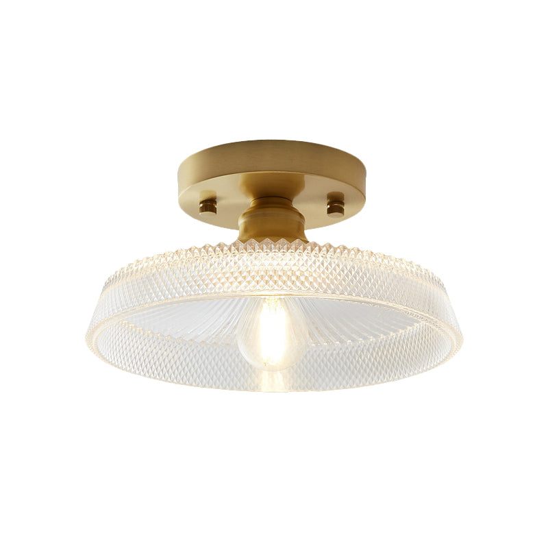 1 Light Ceiling Light Fixture with Bowl/Barn/Flower Shade Clear Textured Glass Industrial Corridor Semi Flush Clearhalo 'Ceiling Lights' 'Close To Ceiling Lights' 'Close to ceiling' 'Glass shade' 'Glass' 'Pendant Lights' 'Semi-flushmount' Lighting' 622160