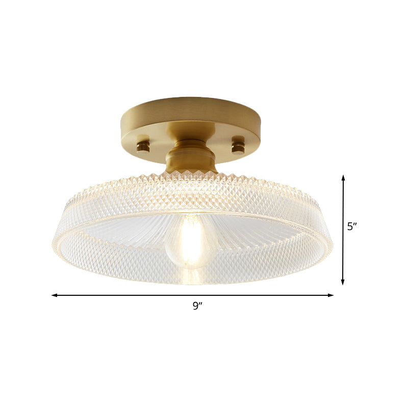 1 Light Ceiling Light Fixture with Bowl/Barn/Flower Shade Clear Textured Glass Industrial Corridor Semi Flush Clearhalo 'Ceiling Lights' 'Close To Ceiling Lights' 'Close to ceiling' 'Glass shade' 'Glass' 'Pendant Lights' 'Semi-flushmount' Lighting' 622161
