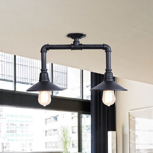 2 Lights Saucer Semi Flush Light Industrial Matte Black Metallic Ceiling Light Fixture for Balcony Clearhalo 'Ceiling Lights' 'Close To Ceiling Lights' 'Close to ceiling' 'Semi-flushmount' Lighting' 622163