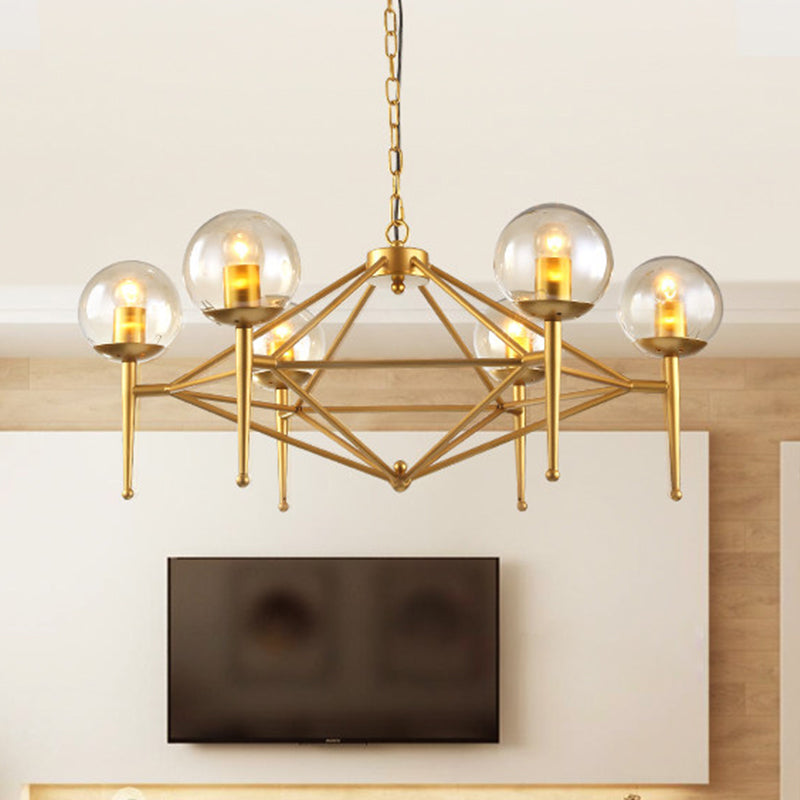 Gold Pyramid Chandelier Lamp Modern Clear Glass 6-Light Dining Room Hanging Light Gold Clearhalo 'Ceiling Lights' 'Chandeliers' 'Close To Ceiling Lights' 'Glass shade' 'Glass' 'Modern Chandeliers' 'Modern' Lighting' 622167