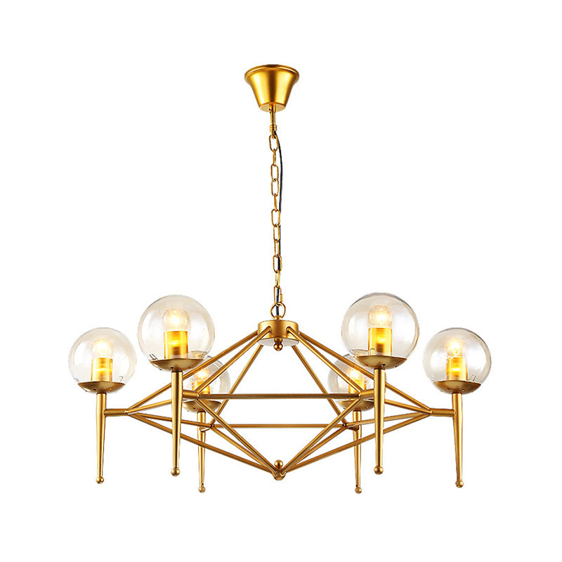 Gold Pyramid Chandelier Lamp Modern Clear Glass 6-Light Dining Room Hanging Light Clearhalo 'Ceiling Lights' 'Chandeliers' 'Close To Ceiling Lights' 'Glass shade' 'Glass' 'Modern Chandeliers' 'Modern' Lighting' 622170