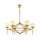 Gold Pyramid Chandelier Lamp Modern Clear Glass 6-Light Dining Room Hanging Light Clearhalo 'Ceiling Lights' 'Chandeliers' 'Close To Ceiling Lights' 'Glass shade' 'Glass' 'Modern Chandeliers' 'Modern' Lighting' 622170