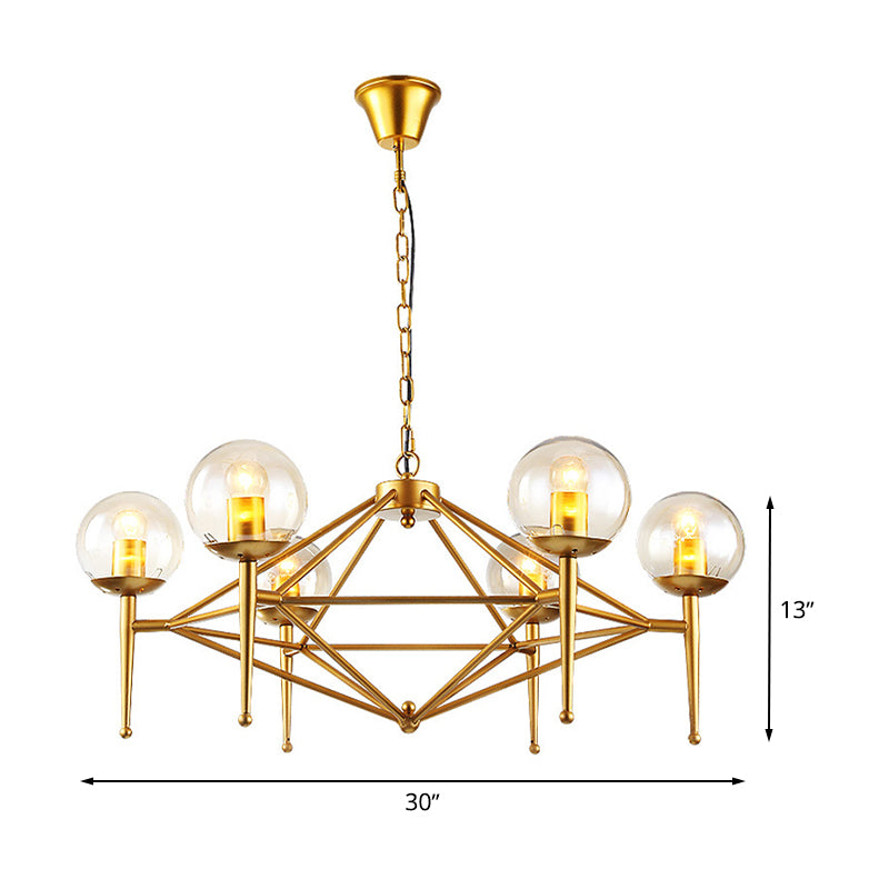 Gold Pyramid Chandelier Lamp Modern Clear Glass 6-Light Dining Room Hanging Light Clearhalo 'Ceiling Lights' 'Chandeliers' 'Close To Ceiling Lights' 'Glass shade' 'Glass' 'Modern Chandeliers' 'Modern' Lighting' 622171