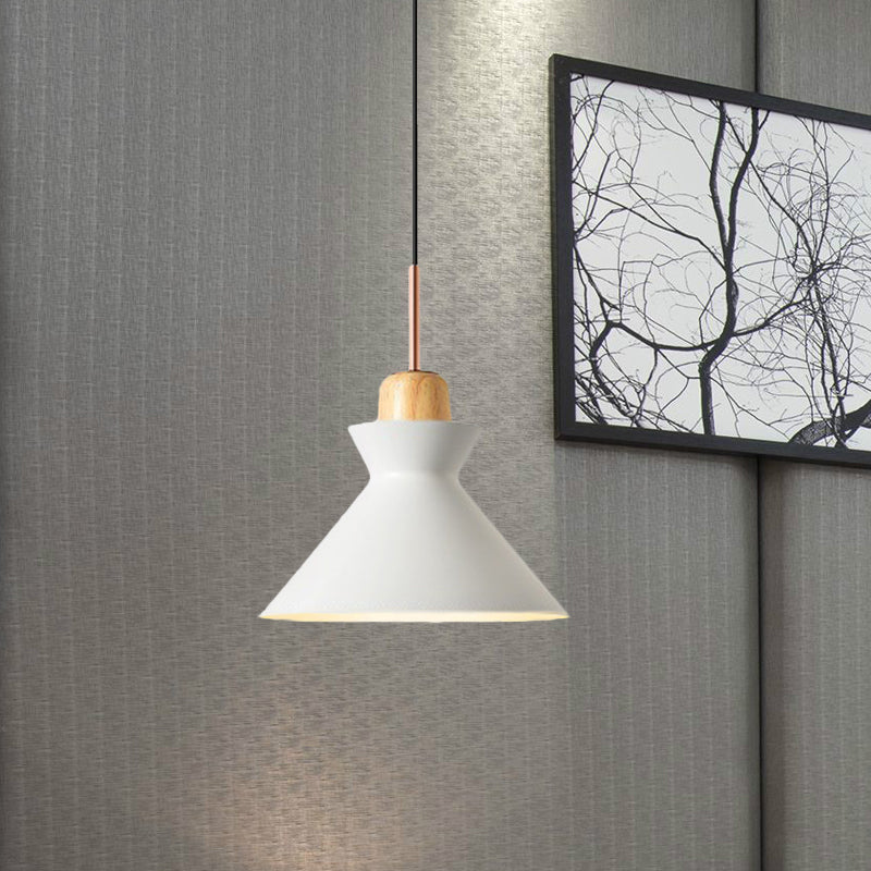 Nordic Stylish Conic Hanging Lamp 1 Bulb Metal and Wood Pendant Lighting in Grey/White for Living Room Clearhalo 'Ceiling Lights' 'Modern Pendants' 'Modern' 'Pendant Lights' 'Pendants' Lighting' 622208