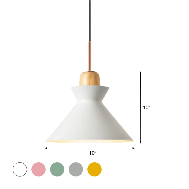 Nordic Stylish Conic Hanging Lamp 1 Bulb Metal and Wood Pendant Lighting in Grey/White for Living Room Clearhalo 'Ceiling Lights' 'Modern Pendants' 'Modern' 'Pendant Lights' 'Pendants' Lighting' 622211