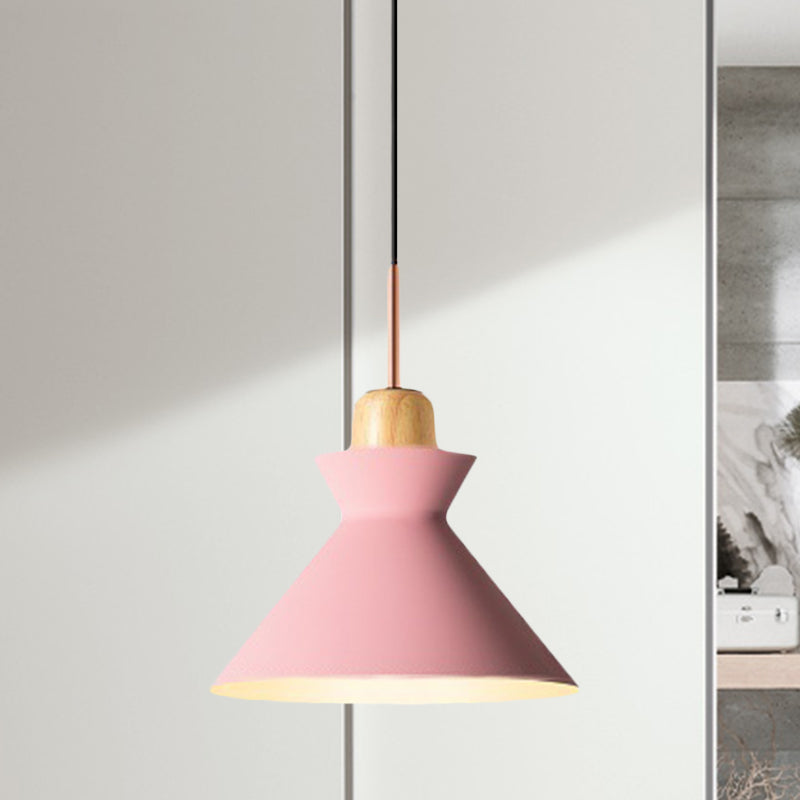 Nordic Stylish Conic Hanging Lamp 1 Bulb Metal and Wood Pendant Lighting in Grey/White for Living Room Pink Clearhalo 'Ceiling Lights' 'Modern Pendants' 'Modern' 'Pendant Lights' 'Pendants' Lighting' 622212