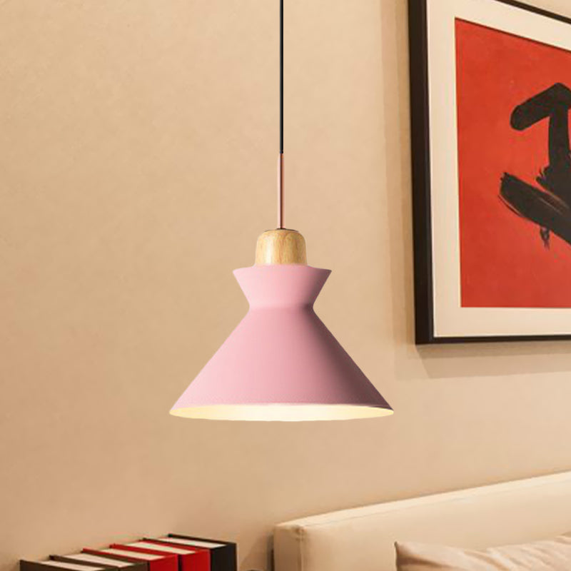 Nordic Stylish Conic Hanging Lamp 1 Bulb Metal and Wood Pendant Lighting in Grey/White for Living Room Clearhalo 'Ceiling Lights' 'Modern Pendants' 'Modern' 'Pendant Lights' 'Pendants' Lighting' 622214