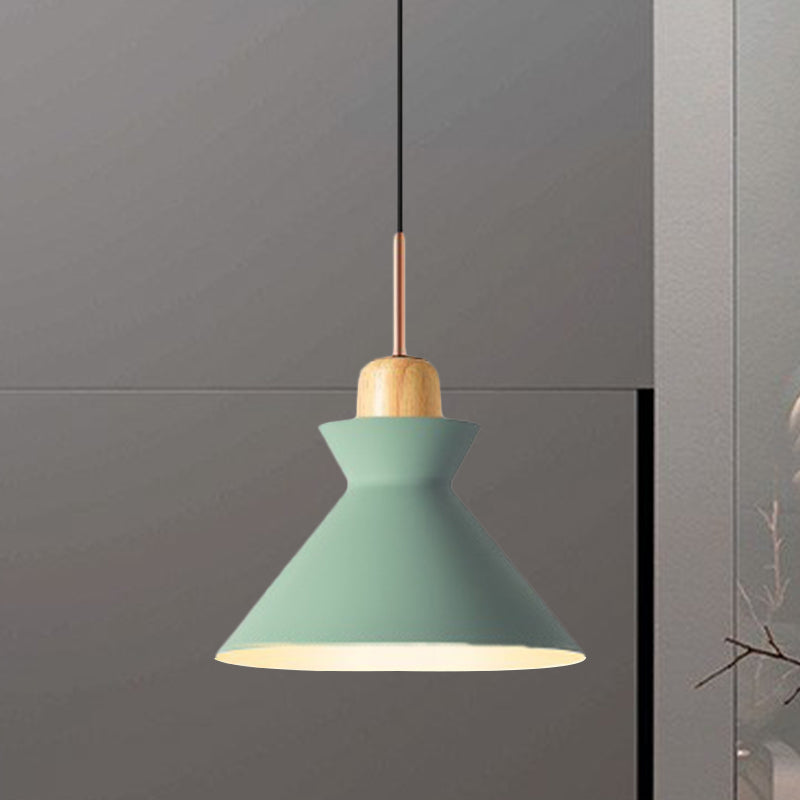 Nordic Stylish Conic Hanging Lamp 1 Bulb Metal and Wood Pendant Lighting in Grey/White for Living Room Clearhalo 'Ceiling Lights' 'Modern Pendants' 'Modern' 'Pendant Lights' 'Pendants' Lighting' 622216