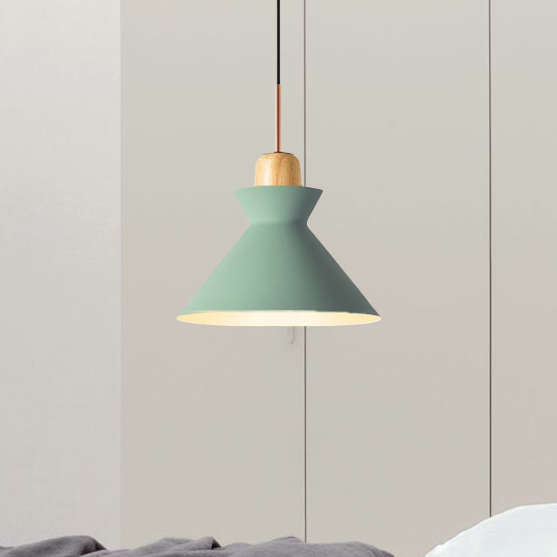 Nordic Stylish Conic Hanging Lamp 1 Bulb Metal and Wood Pendant Lighting in Grey/White for Living Room Green Clearhalo 'Ceiling Lights' 'Modern Pendants' 'Modern' 'Pendant Lights' 'Pendants' Lighting' 622217