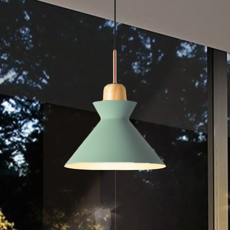 Nordic Stylish Conic Hanging Lamp 1 Bulb Metal and Wood Pendant Lighting in Grey/White for Living Room Clearhalo 'Ceiling Lights' 'Modern Pendants' 'Modern' 'Pendant Lights' 'Pendants' Lighting' 622218