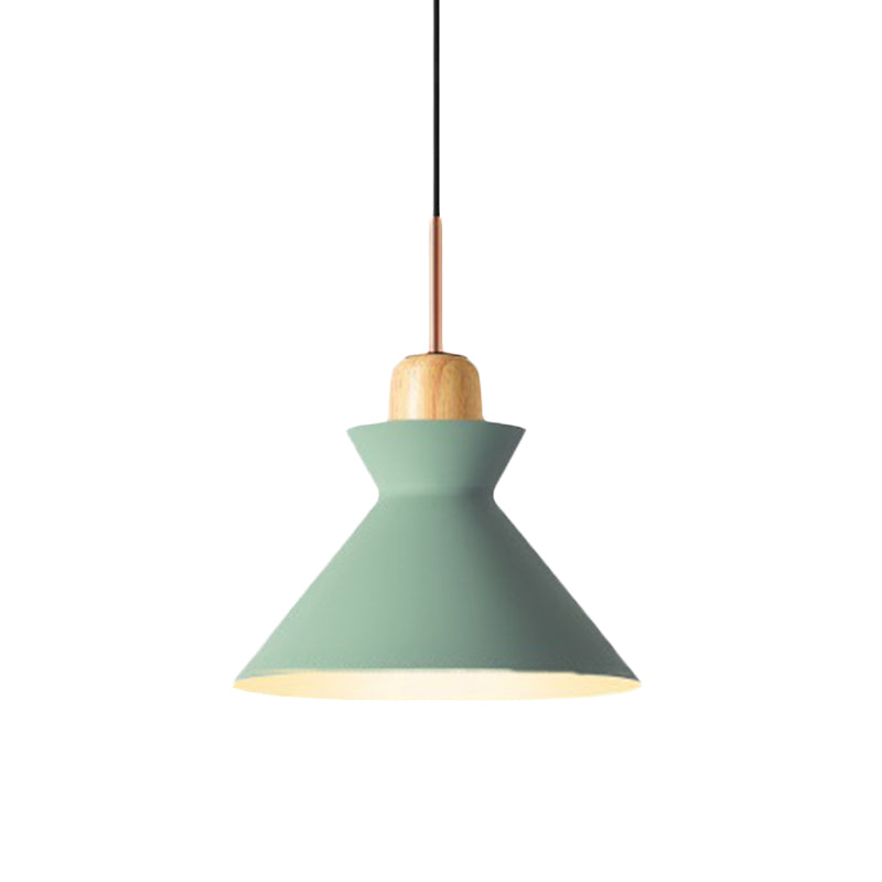 Nordic Stylish Conic Hanging Lamp 1 Bulb Metal and Wood Pendant Lighting in Grey/White for Living Room Clearhalo 'Ceiling Lights' 'Modern Pendants' 'Modern' 'Pendant Lights' 'Pendants' Lighting' 622219