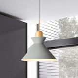 Nordic Stylish Conic Hanging Lamp 1 Bulb Metal and Wood Pendant Lighting in Grey/White for Living Room Clearhalo 'Ceiling Lights' 'Modern Pendants' 'Modern' 'Pendant Lights' 'Pendants' Lighting' 622220