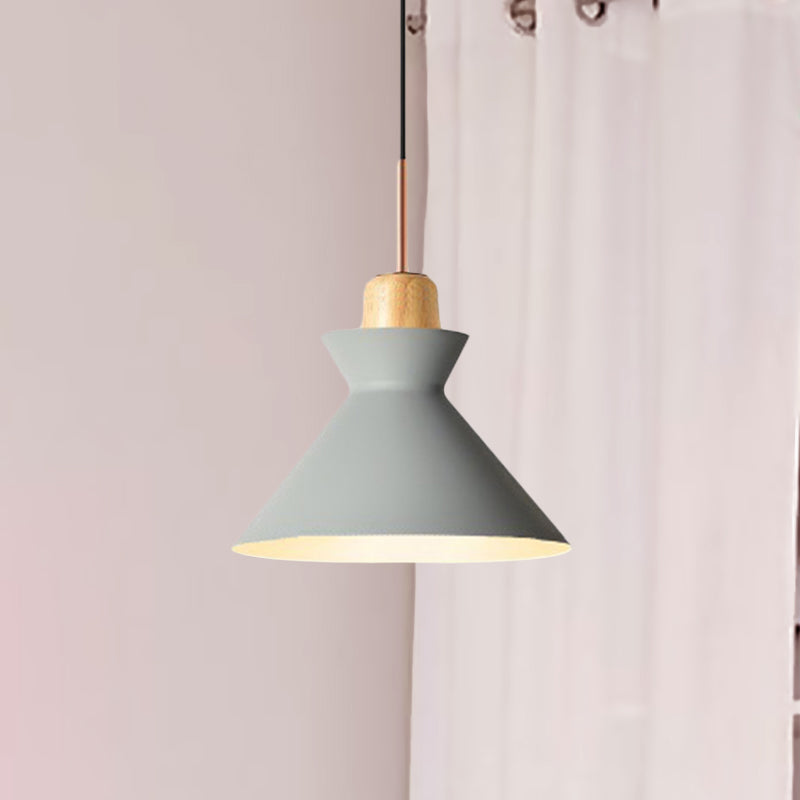 Nordic Stylish Conic Hanging Lamp 1 Bulb Metal and Wood Pendant Lighting in Grey/White for Living Room Grey Clearhalo 'Ceiling Lights' 'Modern Pendants' 'Modern' 'Pendant Lights' 'Pendants' Lighting' 622222