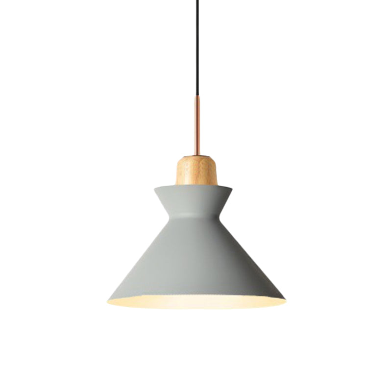 Nordic Stylish Conic Hanging Lamp 1 Bulb Metal and Wood Pendant Lighting in Grey/White for Living Room Clearhalo 'Ceiling Lights' 'Modern Pendants' 'Modern' 'Pendant Lights' 'Pendants' Lighting' 622223