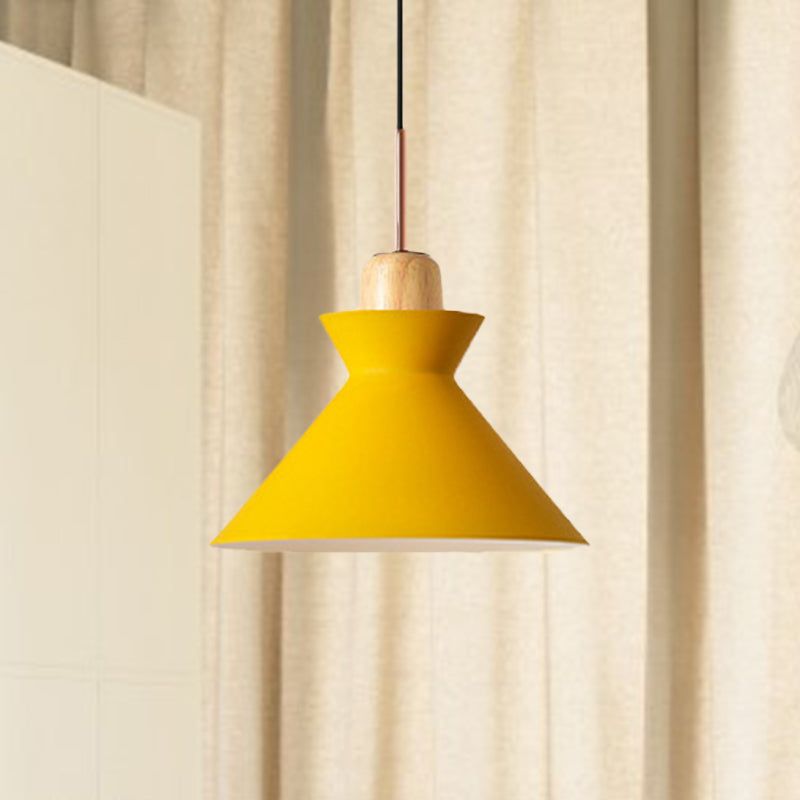 Nordic Stylish Conic Hanging Lamp 1 Bulb Metal and Wood Pendant Lighting in Grey/White for Living Room Yellow Clearhalo 'Ceiling Lights' 'Modern Pendants' 'Modern' 'Pendant Lights' 'Pendants' Lighting' 622224