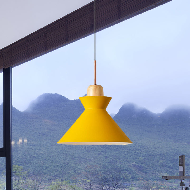 Nordic Stylish Conic Hanging Lamp 1 Bulb Metal and Wood Pendant Lighting in Grey/White for Living Room Clearhalo 'Ceiling Lights' 'Modern Pendants' 'Modern' 'Pendant Lights' 'Pendants' Lighting' 622225