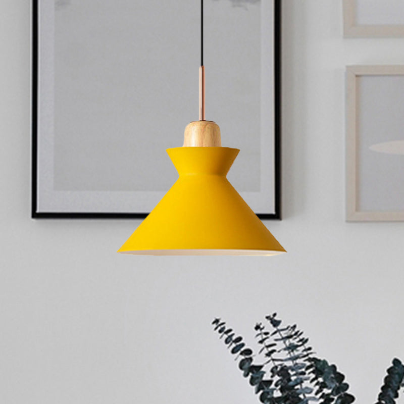 Nordic Stylish Conic Hanging Lamp 1 Bulb Metal and Wood Pendant Lighting in Grey/White for Living Room Clearhalo 'Ceiling Lights' 'Modern Pendants' 'Modern' 'Pendant Lights' 'Pendants' Lighting' 622226