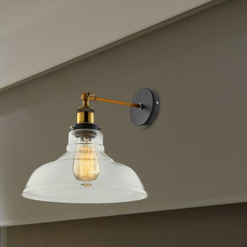 Brass Barn Wall Lighting Vintage Clear Glass 1 Light Kitchen Sconce Light Fixture Clearhalo 'Art deco wall lights' 'Cast Iron' 'Glass' 'Industrial wall lights' 'Industrial' 'Middle century wall lights' 'Modern' 'Rustic wall lights' 'Tiffany' 'Traditional wall lights' 'Wall Lamps & Sconces' 'Wall Lights' Lighting' 622229