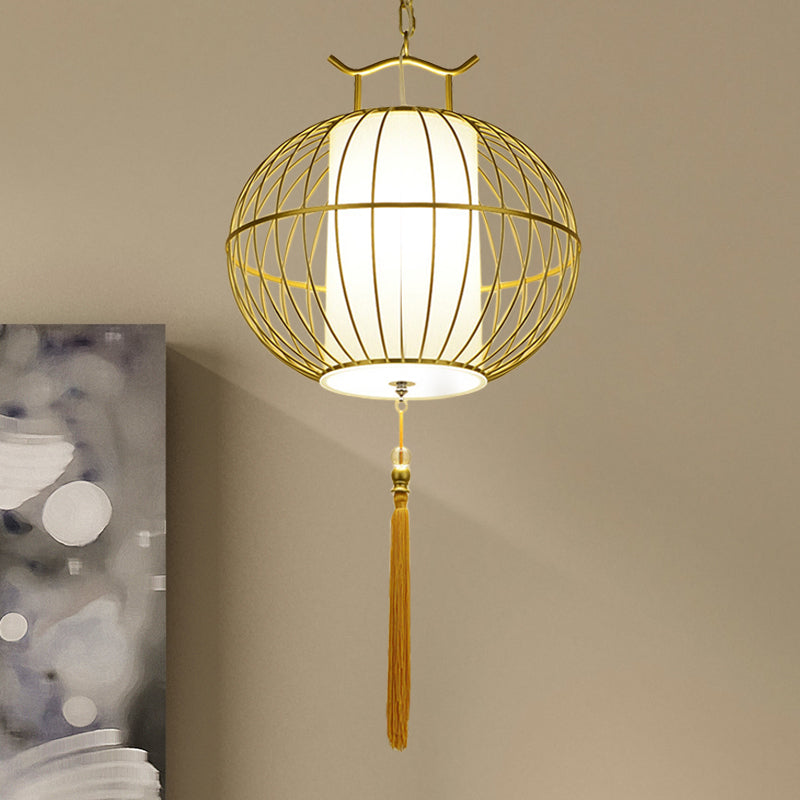 Chinese Style 1 Light Hanging Pendant Light with Bamboo Shade Black/Gold Lantern Ceiling Light for Indoor, 16"/21.5" W Gold Clearhalo 'Ceiling Lights' 'Modern Pendants' 'Modern' 'Pendant Lights' 'Pendants' Lighting' 622252