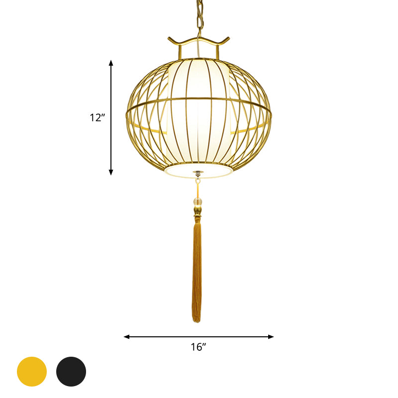 Chinese Style 1 Light Hanging Pendant Light with Bamboo Shade Black/Gold Lantern Ceiling Light for Indoor, 16"/21.5" W Clearhalo 'Ceiling Lights' 'Modern Pendants' 'Modern' 'Pendant Lights' 'Pendants' Lighting' 622256