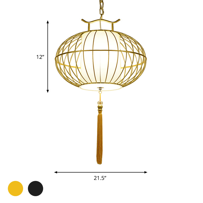 Chinese Style 1 Light Hanging Pendant Light with Bamboo Shade Black/Gold Lantern Ceiling Light for Indoor, 16"/21.5" W Clearhalo 'Ceiling Lights' 'Modern Pendants' 'Modern' 'Pendant Lights' 'Pendants' Lighting' 622259